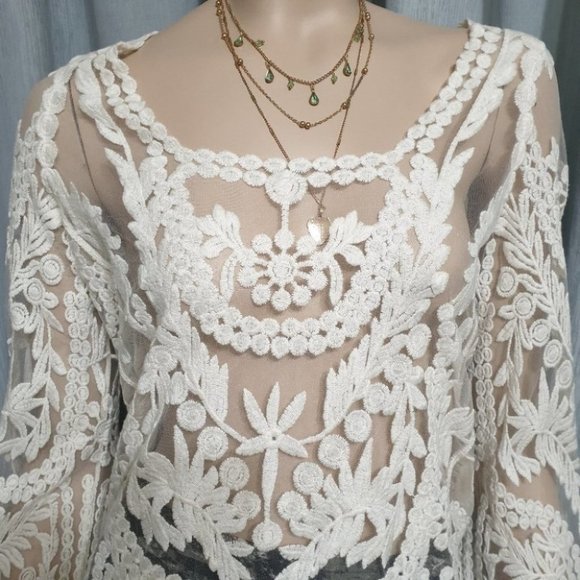 Origami by vivien AU-S White Lace Long-sleeve Blouse Top - Picture 5 of 8